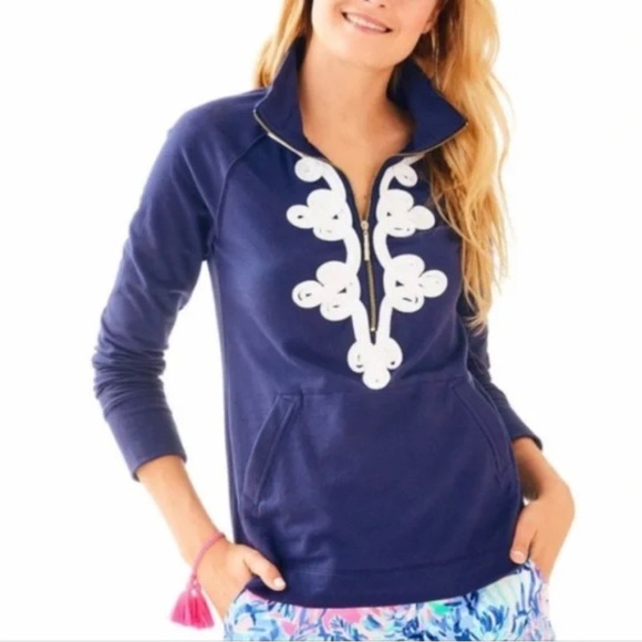 Lilly Pulitzer Navy Pullover with White Embroidery - Picture 1 of 9